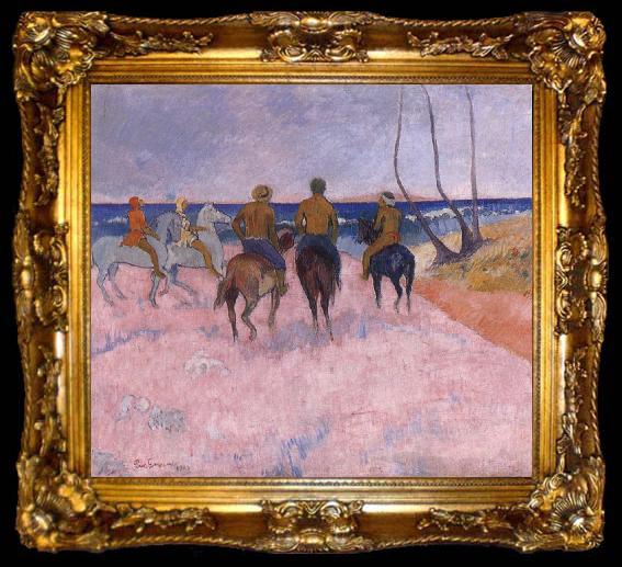 framed  Paul Gauguin Ryttare on the beach, ta009-2